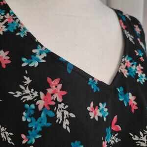 Women's Lane Bryant Cold Shoulder Black Floral Blouse, Sz 14